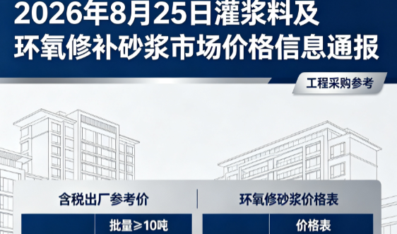 东源2026年8月25日灌浆料及环氧修补砂浆市场价格信息通报